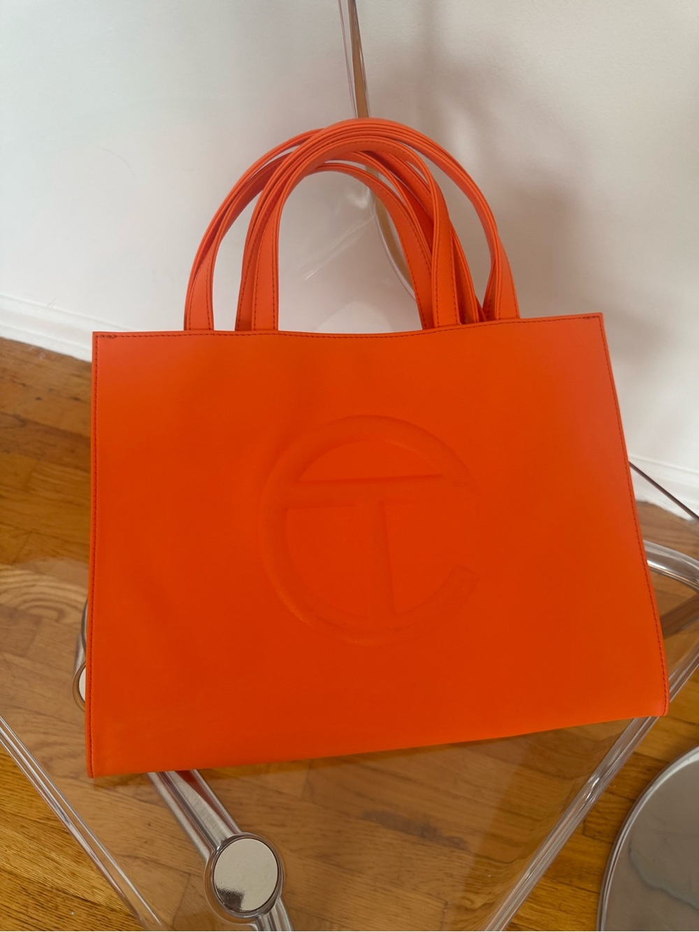 Telfar Bright Orange Embossed Logo Tote